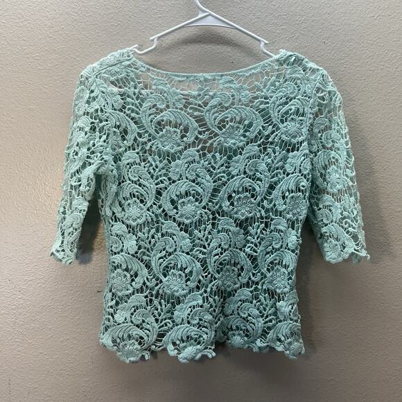 Say What Turquoise Crochet Cardigan XS Boho Festival Fairycore Y2K Beach Sheer - Picture 5 of 6